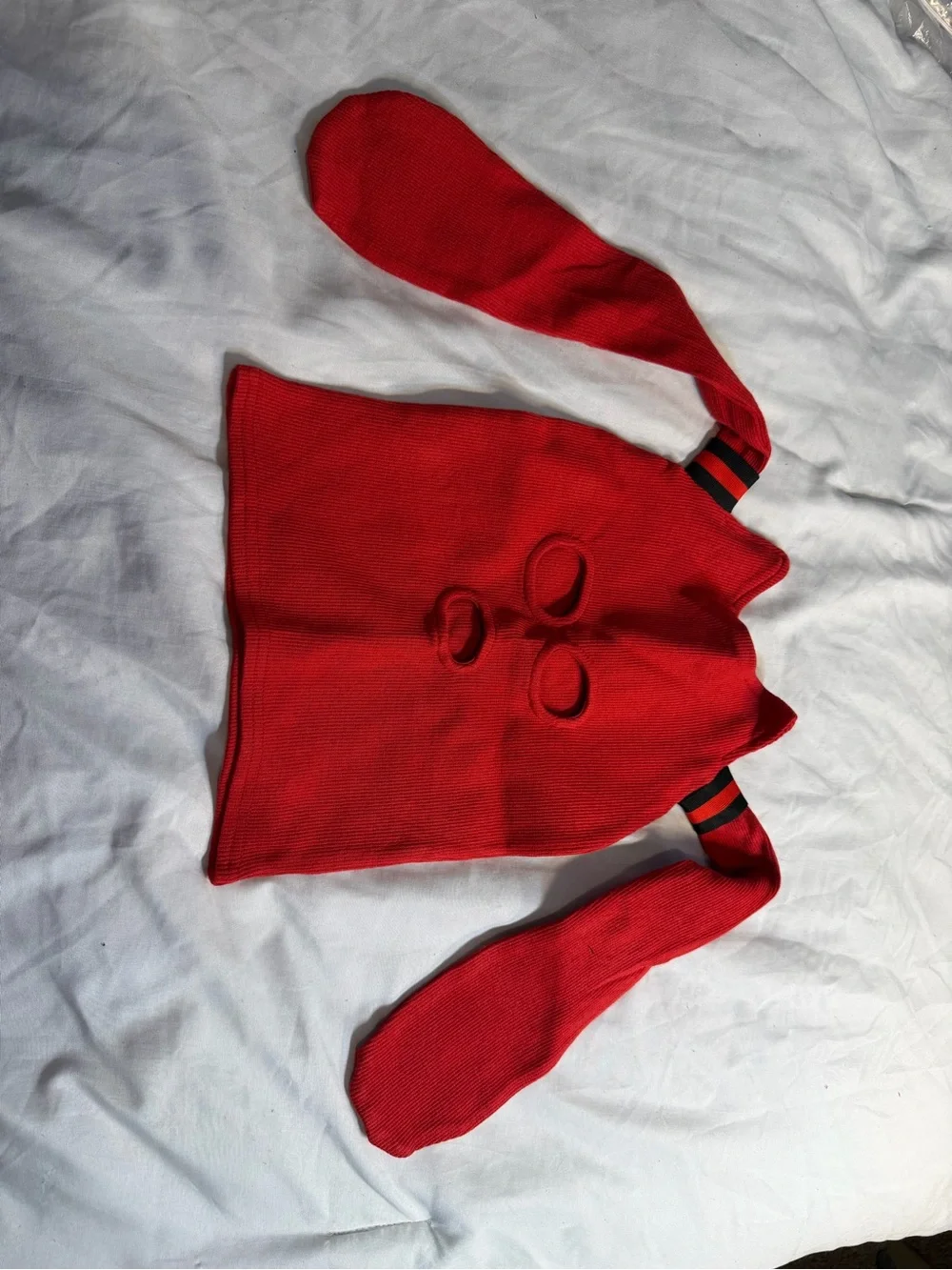 Kids Red Knit Face Mask Cover with Triple Openings